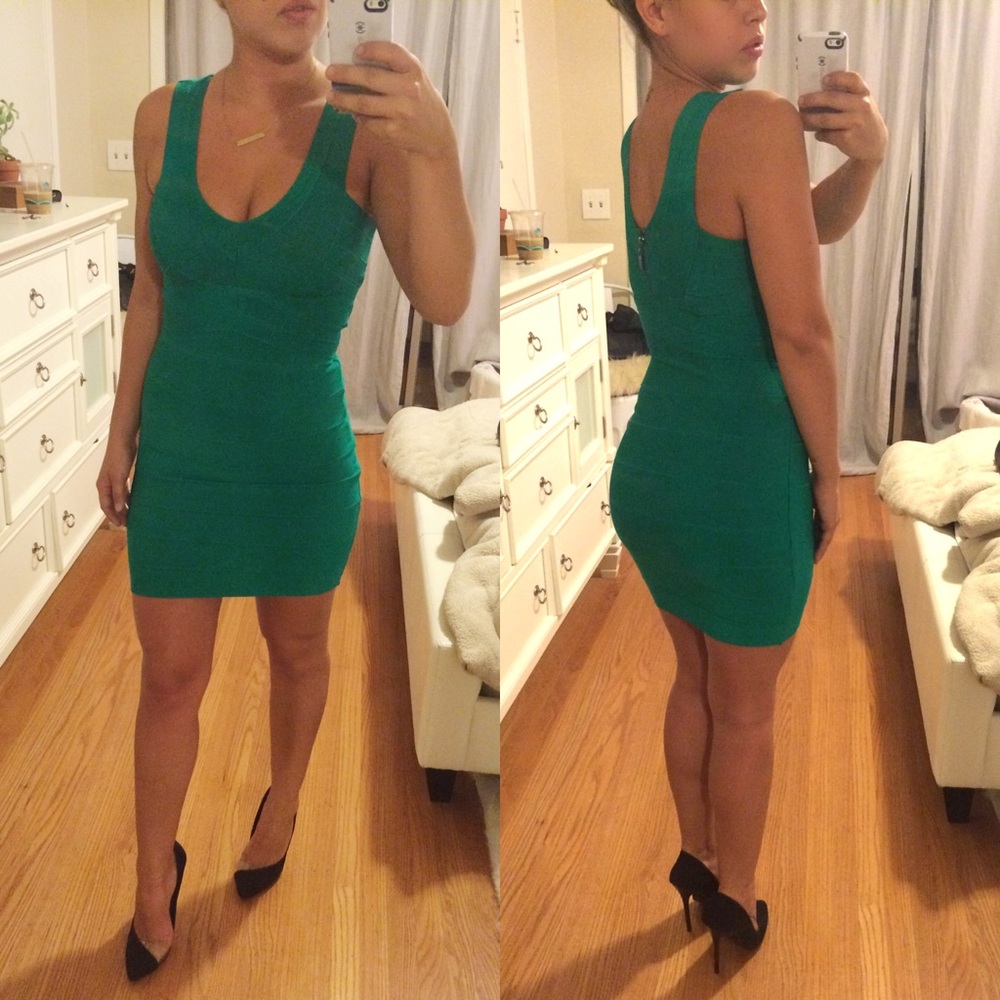 Bebe emerald green bandage dress